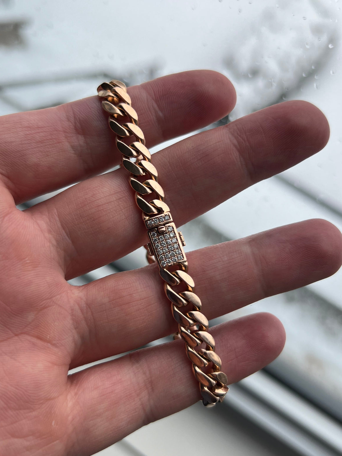 Rose Gold Cuban Link Bracelet with Diamond Clasp